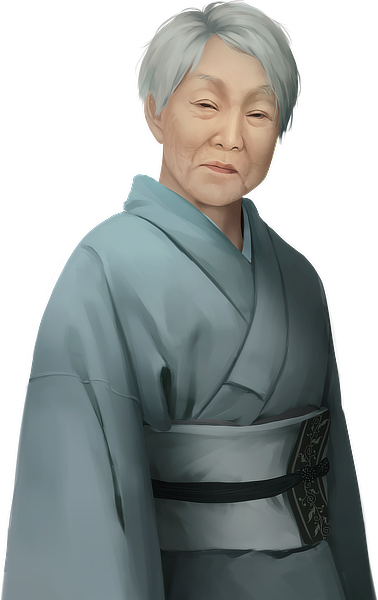 Senior lady in a teal kimono